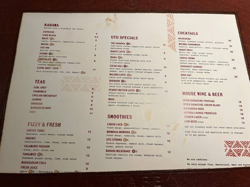 Cafe Utu food menu